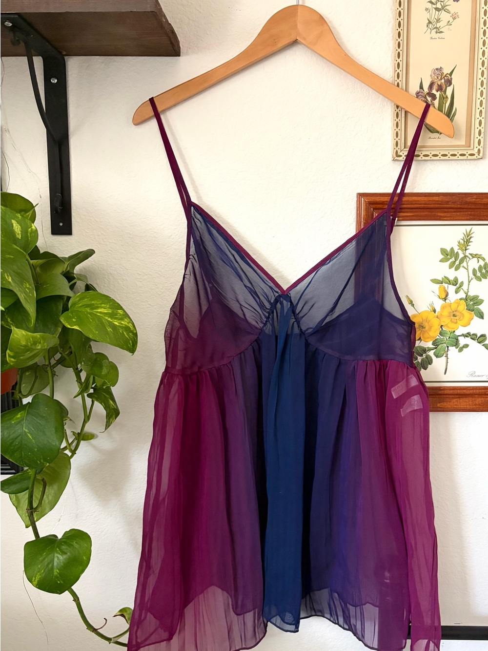 Sheer Ombre Babydoll Chemise - Deep Plum & Navy - Valerie Stevens - Y2K - Large